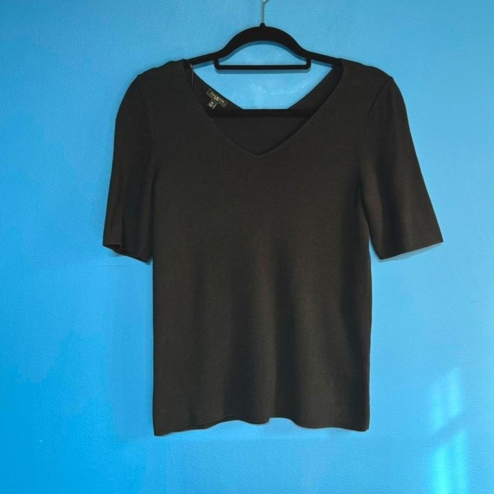Talbots Black Knit Blouse Women's Size Medium Petite NWT‎ V Neck Stretch Classic